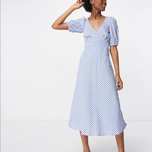NWT ASOS Midi Dress with tie back, puff sleeves